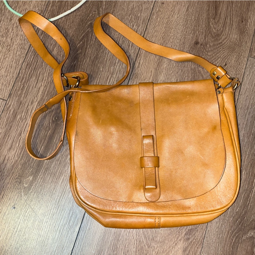 Mango camel colour genuine leather cross body bag